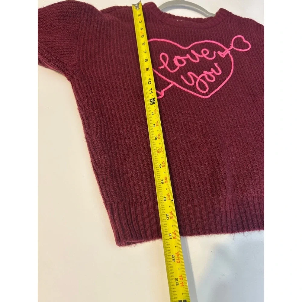 Old Navy Girls L 10-12 Burgundy Pink Love You Heart Sweater Coquette Preppy